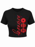 Baby tee Arirang Vertical rojo camiseta negra