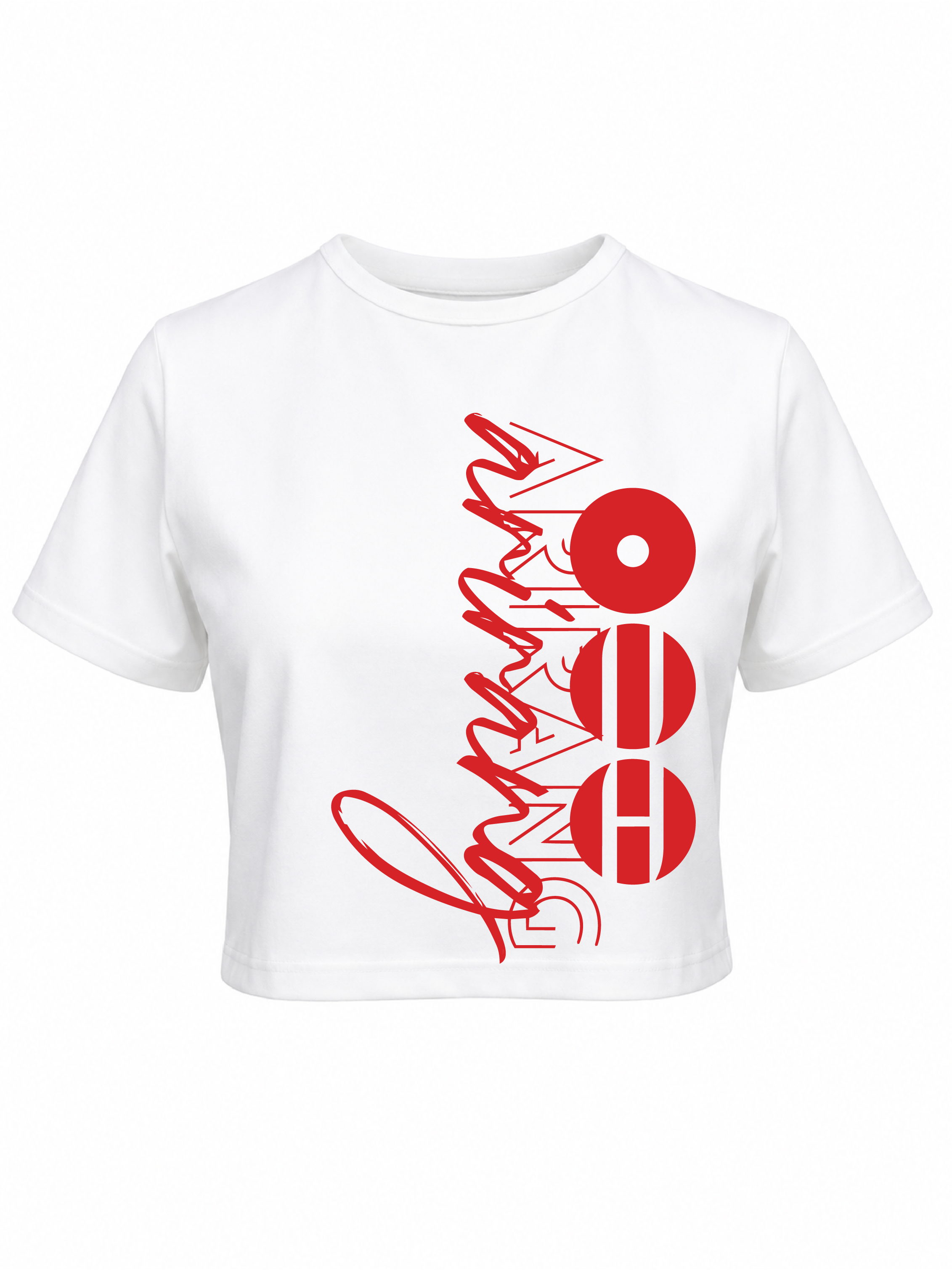 Baby tee Arirang Vertical rojo camiseta blanca